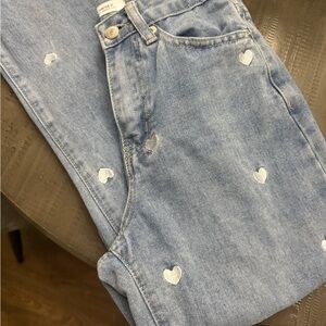 Women's Light Blue Heart-Patterned Jeans